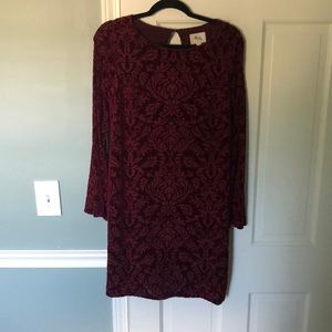 Maroon detailed bell sleeve dress